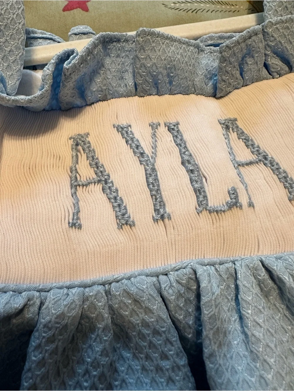 Custom AYLA light blue 4T honeycomb dress with shoulder ties